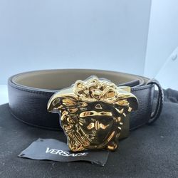Versace Black New Leather with Gold Buckle Belt