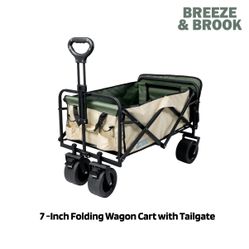 Foldable Wagon - 7" Wheels and Extended tailgate (Khaki and Green)