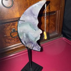 Rainbow Fluorite Moon Carving 
