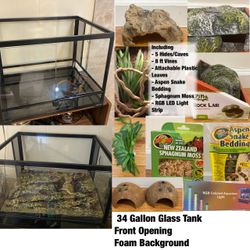 ReptiZoo Reptile/Snake Tank with Accessories – Starter kit – All Inclusive - 34 Gallon Glass Tank