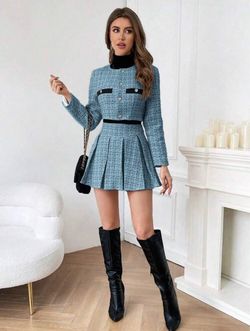 Conjunto azul tweed de 2 piezas talla M – nuevo sin usar