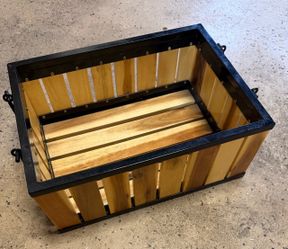 Wood Slat Storage Crate with Metal Frame