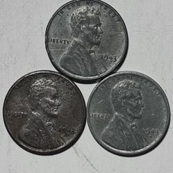 1943 P,D&S Steel Lincoln Wheat Pennies 