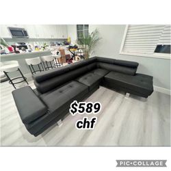 Black Faux Leather Sectional Sofa Set // Black Friday Sale 