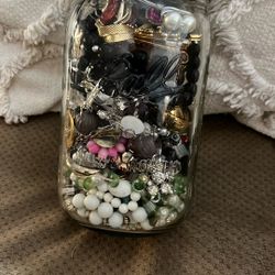 Jar Of Jewelry, For Crafting Etc 