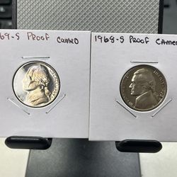 Lot (2) Proof Nickels 1969s proof-1968s Cameo