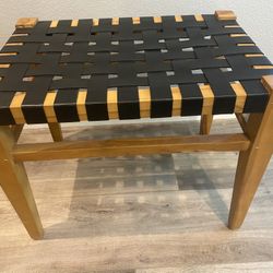 Bench-wood And Black Leather Lattice