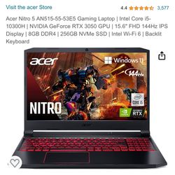 Acer Nitro 5 AN515-55-53E5 Gaming Laptop | Intel Core i5-10300H | NVIDIA GeForce RTX 3050 GPU | 15.6" FHD 144Hz IPS Display |16GB DDR4 | 256GB NVMe SS