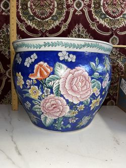 Large Chinese Porcelain   Fish Bowl Planter Pot