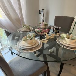 Elegant Glass Dining Table Set w/ 4 Chairs 