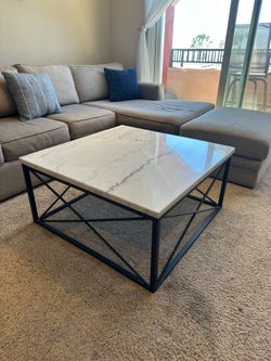 Square Marble Top Coffee Table with Black Metal Frame