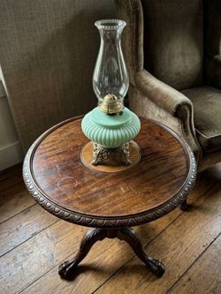 Antique Oil Lamp with Celadon Glass Font