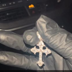moissanite Cross Pendant And Chain Silver