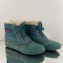 SOREL Vintage Womens Green Rubber Lace Up Ankle Waterproof Duck Winter Boots