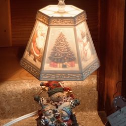 Vintage Molded 6 Panel Christmas Snowman Family Lamp W/original Box!
