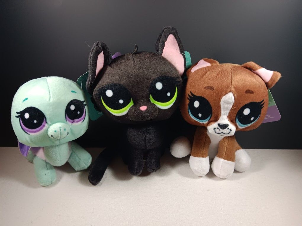 Littlest Pet Shop Set of 3 Jade Plush Toy Black Cat LPS Kitten Doll Figure NEW