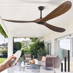 72” Wood Ceiling Fan with Remote – Dark Walnut – Indoor/Outdoor