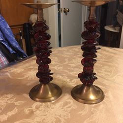 Two Brass Based Candle  Stick Holders