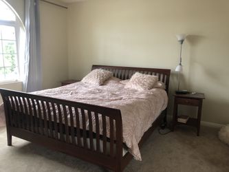Ethan Allen King Size Bed w/ 2 side tables and armoir