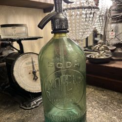 Antique Soda, Siphon Bottle Pressed Glass Metal