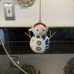 Old Chinese Copper Cloisonne Christmas Tree Snowman 3.6" Ornament