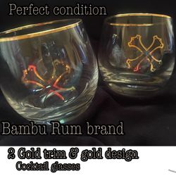 2gold trim new Bambu Rum cocktail glasses $25