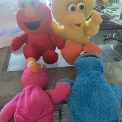 Vintage Sesame Plushes all 4 Elmo And Big Bird Talk