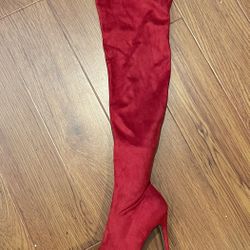 Thigh High Red Velvet Boots (Sz 6)