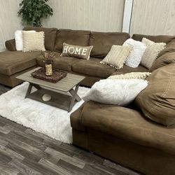 Large Light Brown Sectional Couch (Ashley) - Delivery Available 