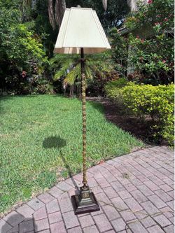 Vintage Brass Iron Floor Lamp - Venetian paint decorated palm tree lamp
