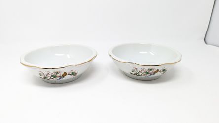 Vintage Chinese Porcelain Sauce Bowls Bird Design 6" (2 units)