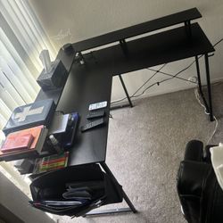 L-Shaped Corner Desk with Monitor Shelf for Home Office Workstation-Black