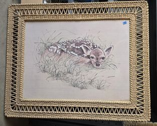 Vintage Large Framed Deer Picture (31" X 25")