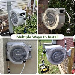 Retractable Garden Hose Reel 1/2" x 110ft UV Resistant Automatic Slow Self Retract Hose Reel, 180°Sw