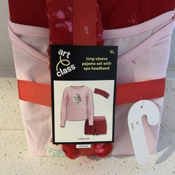 Art Class Girls Pajama Set XL 3pc NEW Pink Long Sleeve + Shorts + Headband