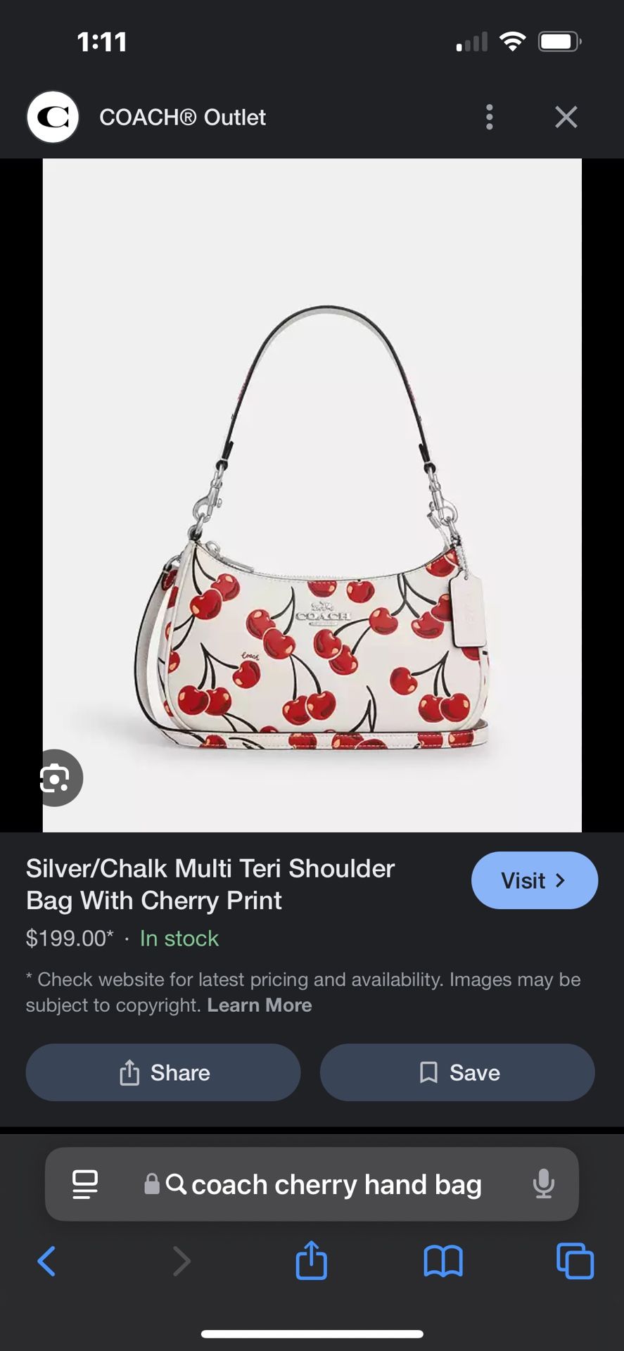 Silver/Chalk Multi Teri Shoulder Bag With Cherry Print