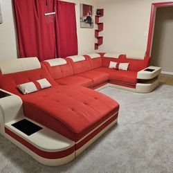 Red And Cream Sectional 