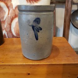 Antique Primitive Blue Decorated Stoneware Jar