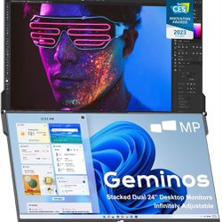 ($630 Retail) Dual 24 Geminos Monitors with Webcam - 1 Monitor and Hinge Repair
