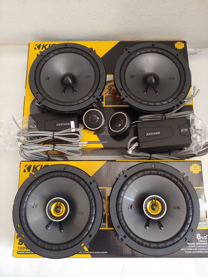 KICKER 1 PAIR 6.5" 300 WATTS COMPONENT SET WITH CROSSOVER & 1 PAIR 6.5" 2 WAY 300 WATTS CAR SPEAKER ( BRAND NEW PRICE IS LOWEST INSTALL NOT AVAILABLE