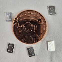 5 x 1g .999 Silver Bars Bullion and 1 Oz Copper