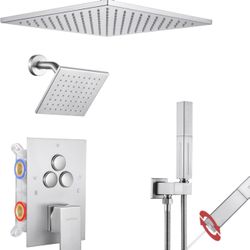 Brushed Nickel Shower System,Push Button Diverter Shower Faucet with 2 in 1 Handheld,Ceiling Mount 10 Inch Shower Head with 6 Inch Wall Mount Shower H