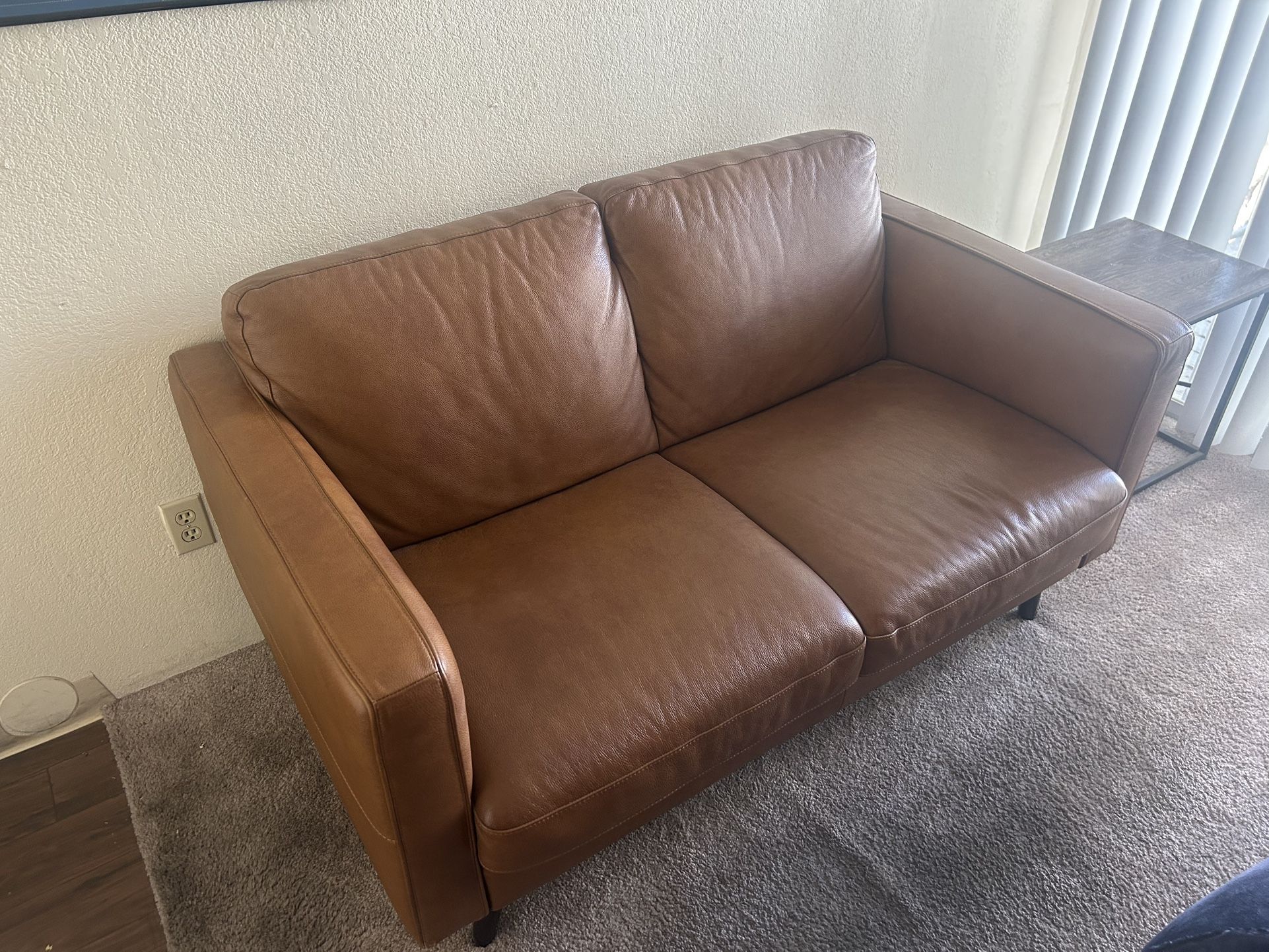 Tan/Brown Leather Loveseat