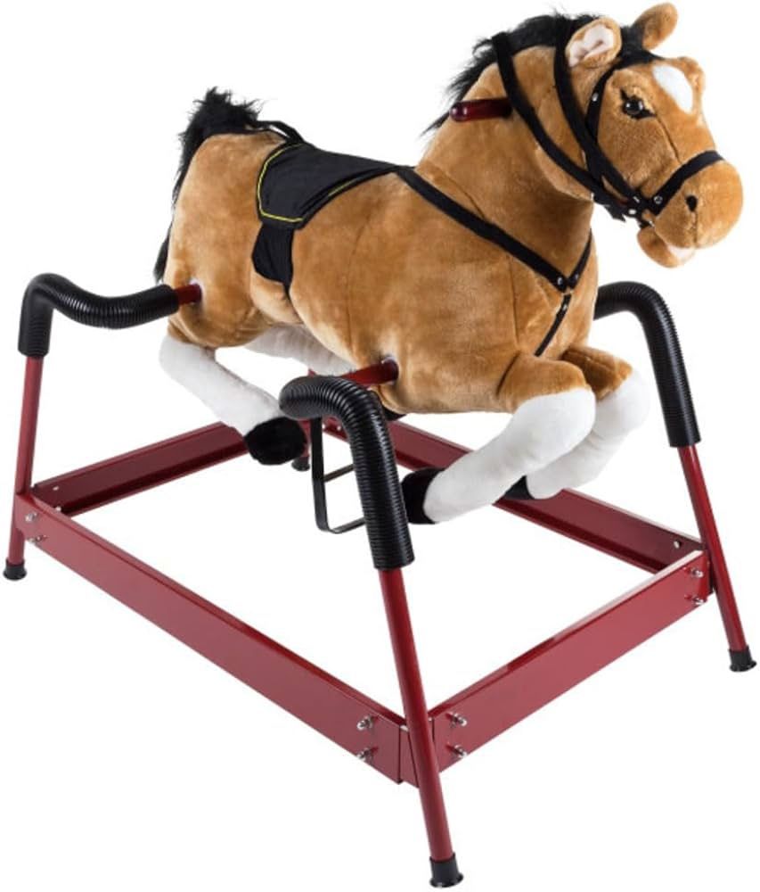 Classic Spring Horse Rocker for Kids with Plush Body, Neighing Sounds, and Comfortable Saddle - Perfect for Ages 3 and Up