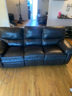 Black Leather Reclining Sofa with charger