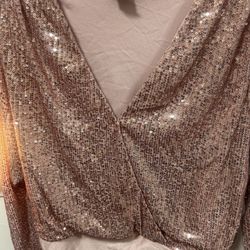 Rose Gold Sequins Bodysuit Juniors Large/Misses Medium