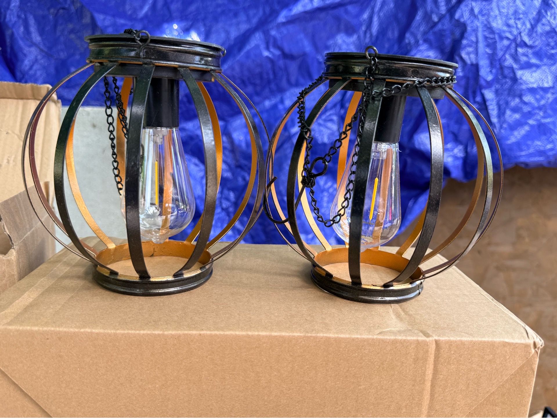 Hanging solar porch light and blanket