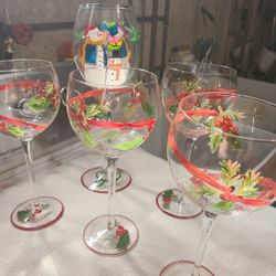 Holiday Hand Painted Wine Glasses