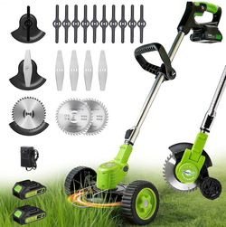 Cordless Electric Weed Wacker with Wheels, 3-in-1 Grass Trimmer & Brush Cutter & Lawn Edger