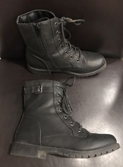 Girls Buckle Lace Up Boots - Black Size 2